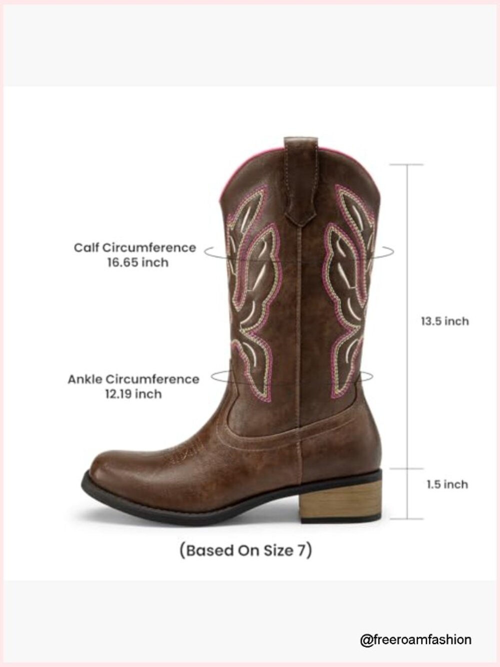 Womens Western Boots Mid Calf Square Toe Chunky Heel Embroidered Pull On Cowboy - Picture 6 of 7